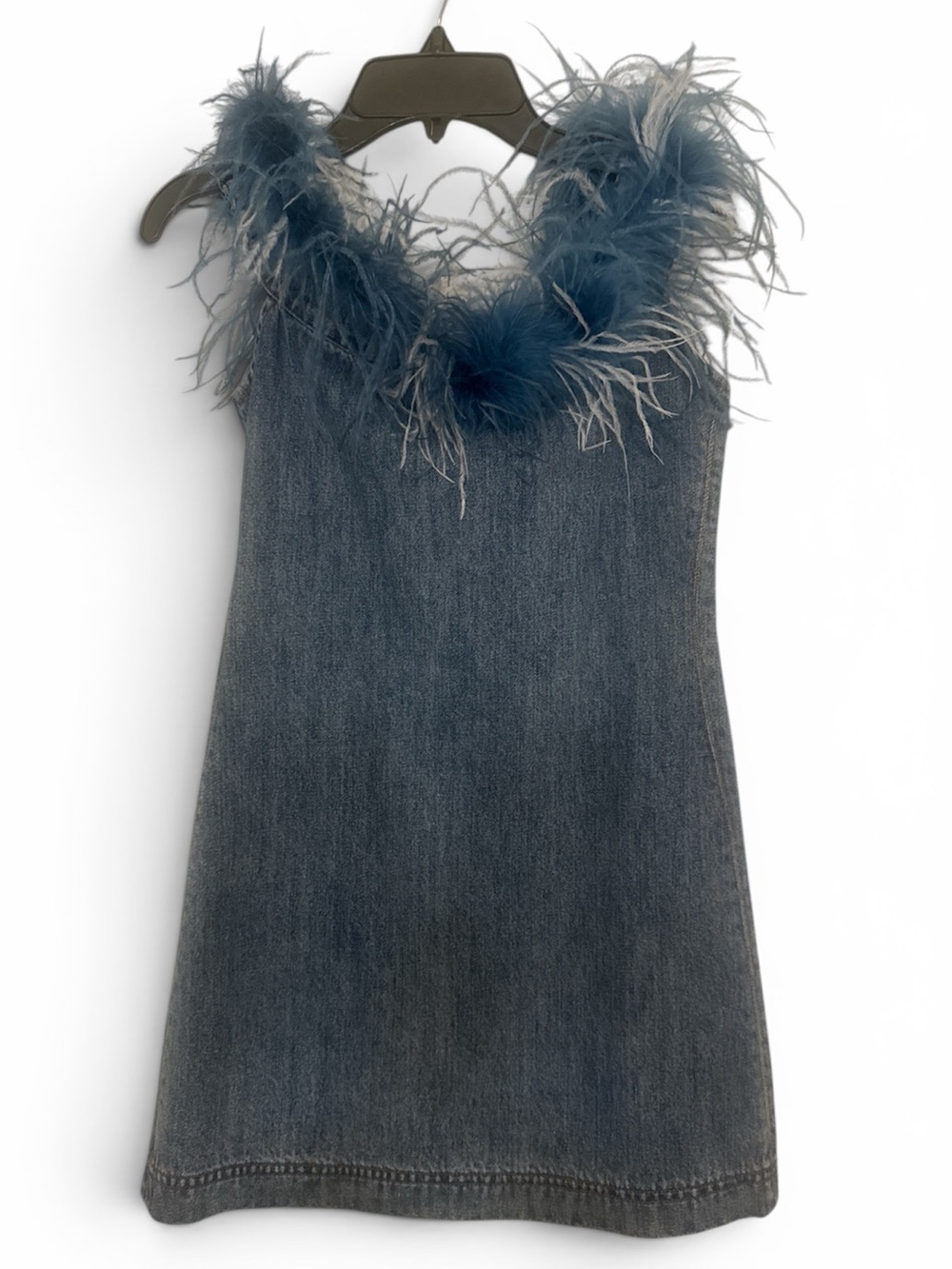 Maison Femalien Feather-Trim Denim Dress